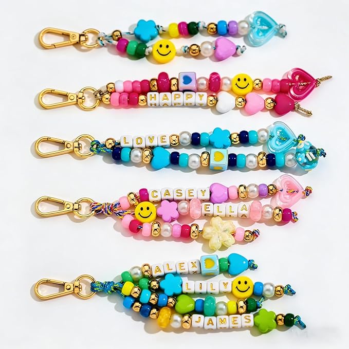 Xenothryxal 421PCS Beaded Keychain Making Kit for Women, DIY Bag Charm Kit with Acrylic Heart Flower Alphabet Beads Key Chain Supplies, Personalized Alphabet A-Z Name Making Kit Gifts