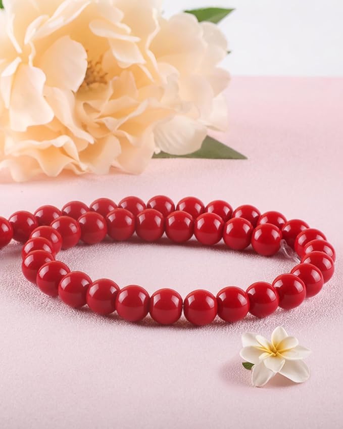 8mm Glass Beads 46PCS Glass Beads for Jewelry Making Charm Round Loose Bead for Bracelet Making Kit (Red Agate)