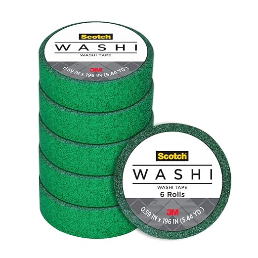 Scotch Expressions Glitter Washi Tape, Arts and Crafts Tape, .59 in x 196 in, Dark Green Glitter, 6 Rolls