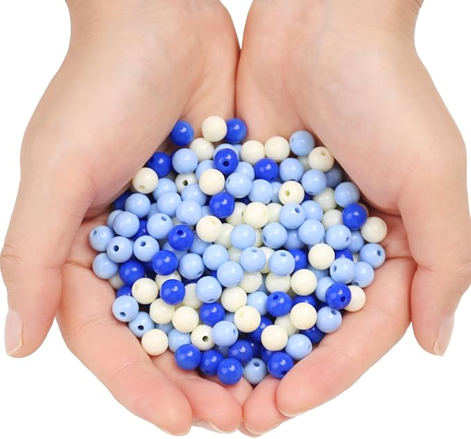 bonny boxx 100pcs 12mm mixed color acrylic round beads, assorted plastic loose gumball bubble gum beads bulk with hole for jewelry diy making crafting supplies (blue series)