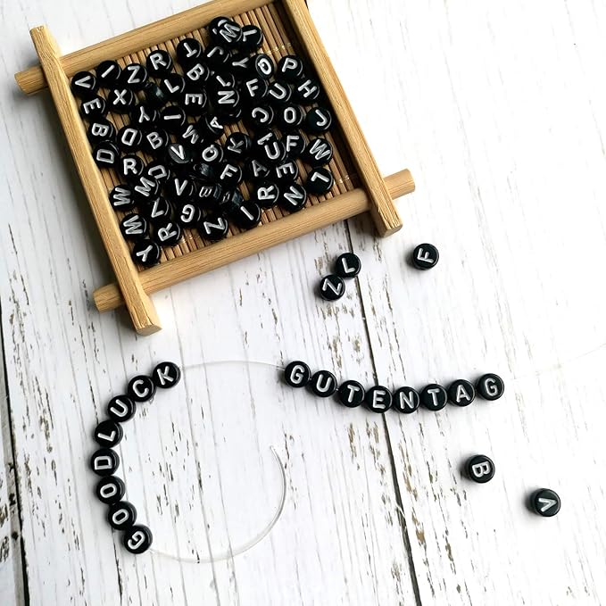 Amaney 1400pcs 4×7mm Black Round Acrylic Alphabet Letter Beads A-Z and Number Beads for Jewelry Making Bracelets Necklaces Key Chains