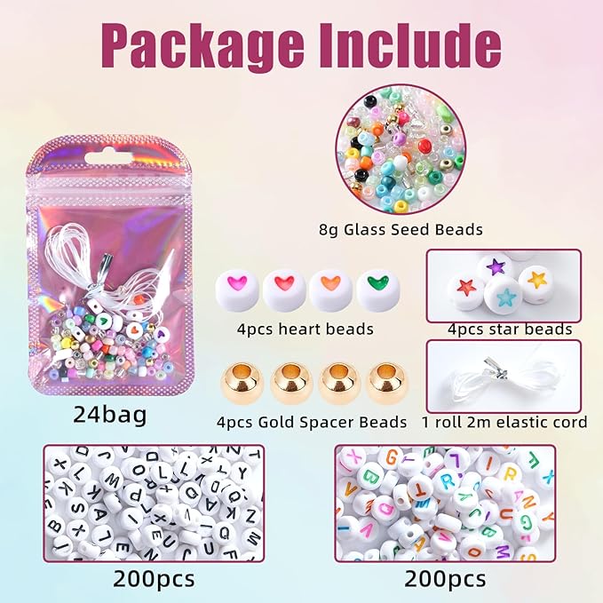 HMHOOXU 24 Set Friendship Bracelet Making Kit Party Favor DIY Jewelry Supplies Bead Set Make Your own Personalised Bracelet for Wedding Birthday Gift Craft Wrapped