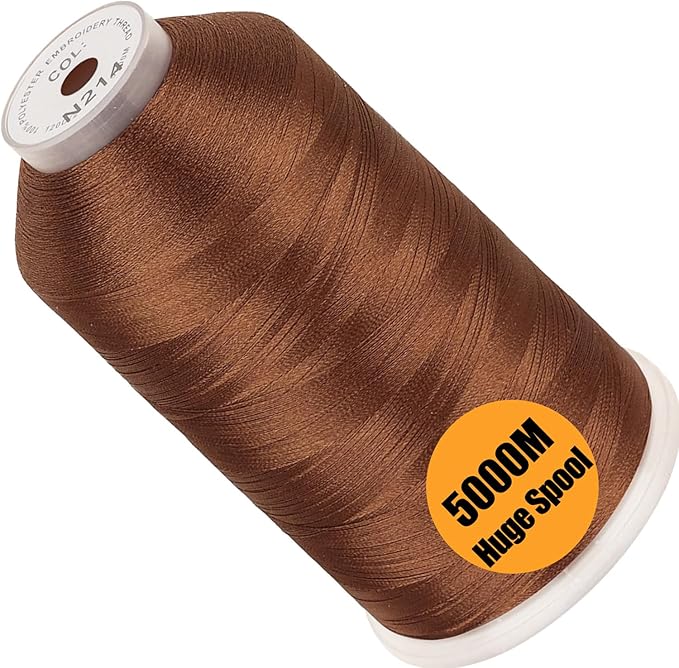 New brothread - Single Huge Spool 5000M Each Polyester Embroidery Machine Thread 40WT for Commercial and Domestic Machines - Brown (Janome Color)