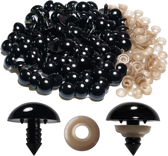 Hukiwow 200Pcs 20mm Safety Eyes for Crocheting with Washers Large 20 mm Safety Eyes Big Plastic Crochet Eyes Black Craft Eyes for Animals Doll