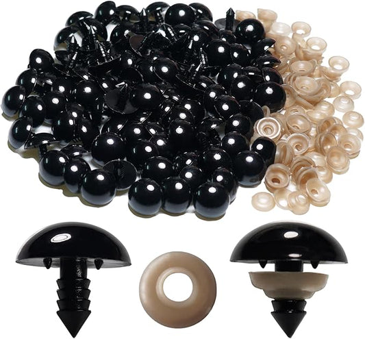 Hukiwow 200Pcs 20mm Safety Eyes for Crocheting with Washers Large 20 mm Safety Eyes Big Plastic Crochet Eyes Black Craft Eyes for Animals Doll