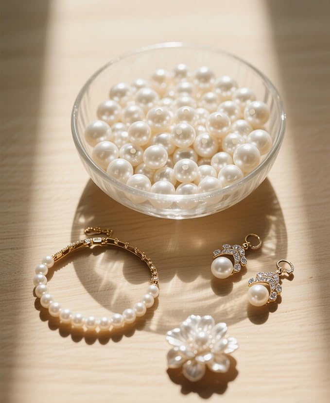 Laopottbeads 350 Pcs Ivory White 10MM Pearl Beads for Jewelry Making Round Pearl DIY Kit for Bracelets, Earrings, Necklaces & Anklets