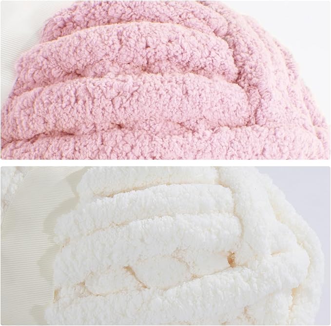 MABOZOO Assorted Chunky Yarn for Crocheting 8 Pack,Fluffy Jumbo Chenille Yarn,Soft Plush Yarn Bulky,Giant Thick Fuzzy Yarn for Hand or Arm Knitting,Cream & Pink(31.7 yds,8 oz Each Skein)