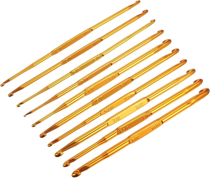 uxcell Double End Crochet Hooks 2/0 to 10/0 Aluminum Golden Tone Knitting Needles Crocheting Stitch for DIY Weave Craft Yarn 10Pcs