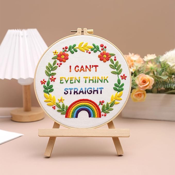 Louise Maelys LGBT Embroidery Kits for Beginners,Adults Starter Cross Stitch Kit with Flowers Pattern,DIY Needlepoint Including Cloth, Needles,Threads and Instruction