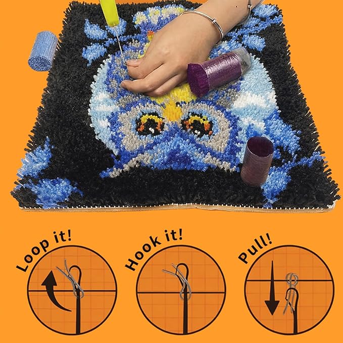 Manzapu Latch Hook Rug Kits for Adults Beginners, 30cm*30cm Small Home Decor Rugs Making Kit with Crochet Tool ＆ Precut Yarns and Coded Canvas Christmax Halloween Craft Gifts for Women Mom
