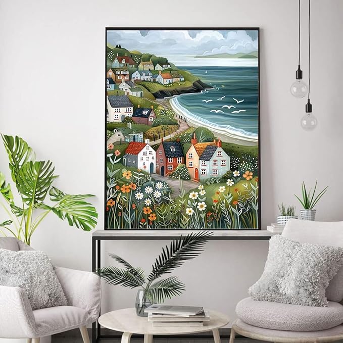 WUSARPLY Landscape Diamond Painting Kits for Adults, Rural Sea View Diamond Art Kits Full Drill Diamond Dots Paint with Diamonds Gem Arts and Crafts for Beginner Home Wall Decor