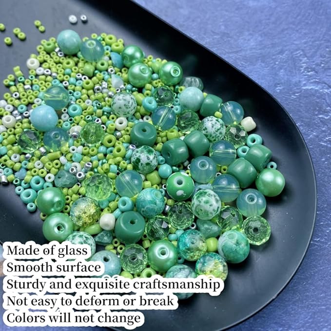 Assorted Glass Resin Beads Multi Size Colors Smooth Cracked Gravel Millet Spacer Beads for Bracelets Necklace Earring DIY Jewelry Making Craft(Light Green Series)