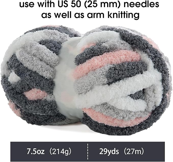 MABOZOO Tie Dye Chunky Yarn for Crocheting & Knitting, 8 Pack - Soft Plush Grey Fluffy Jumbo Chenille Yarn,Giant Thick Fuzzy Bulky(26 yds, 8 oz Each Skein)