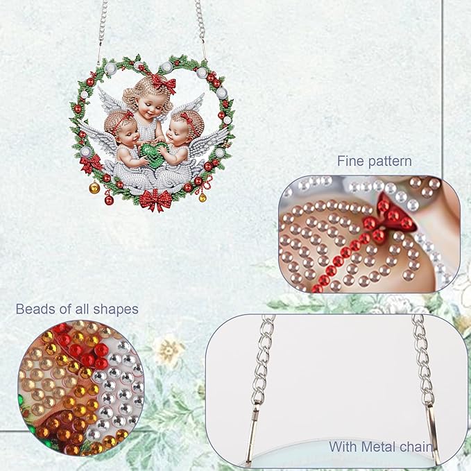 TDFERAN 5D Diamond Painting Kits for Adults Hanging Sign Christmas 12x20cm Angel Diamond Art Wall Art Sign Elf Diamond Art Hanging Ornament Home Garden Wall Door Cross Stitch Kits Hanger Pendant