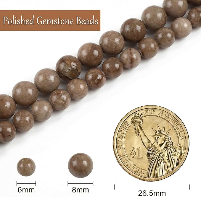 Stone Beads, 45pcs Brown Persian Agate, 8mm Round Loose Beads for Jewelry Making, Bracelets, with Bag, String & Card