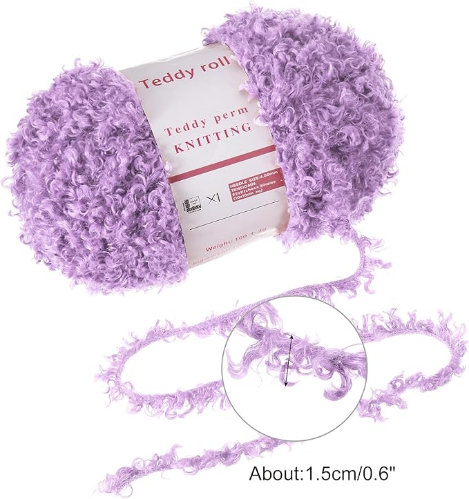 MECCANIXITY 1 Skeins Eyelash Yarn Fur Soft Fluffy Chunky Polyester Yarn Fuzzy Light Purple for Crocheting Knit DIY Clothes Bag - 55Yard/50m, 3.53oz