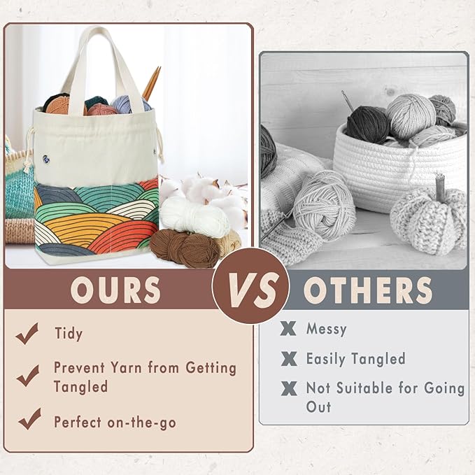 TOGETRUE Yarn Bag, Knitting Crochet Tote Bag, Yarn Storage Bags Organizer, Crochet bags for Crocheting Project, Store Skein Ball, Short Knitting Needle (Medium, Color Arc)