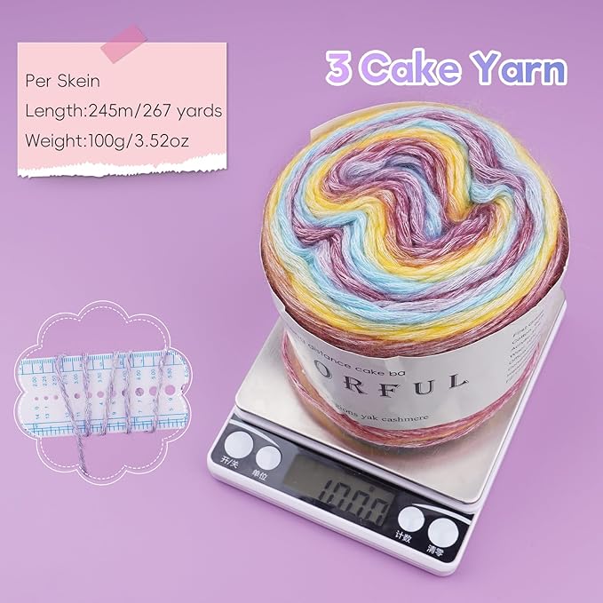 Cake Yarn for Crocheting,Colorful Crochet Yarn 3x100g 60% Cotton 30% Acrylic 10% Wool,Soft Fluffy Gradient Ombré Cotton Yarn for Crocheting Sweater,Blanket,Glove