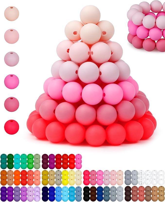 160pcs fiveizero 12mm silicone beads for keychain making, pink valentine's day mixed 6 colors round silicone bead bulk for pens, rubber beads for bracelets and diy crafts
