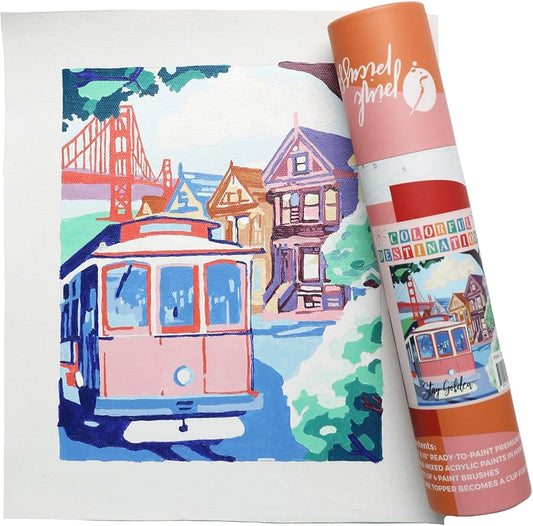 Pink Picasso Kits Colorful Destinations Paint by Number for Adults and Teens | DIY Unique Canvas Painting Kits Color by Numbers Arts & Crafts Kit | Stay Golden 8x10 - Paint Kit Set