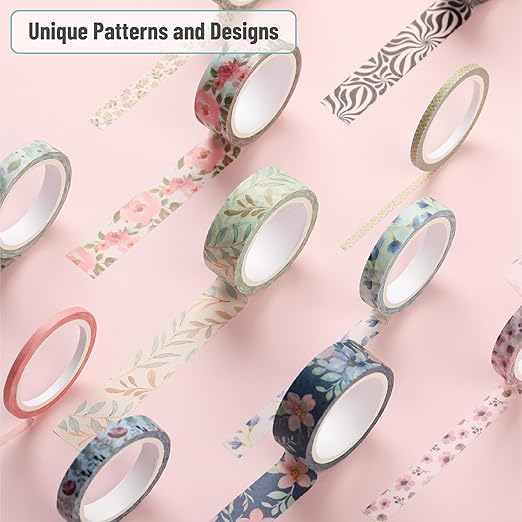 Mr. Pen- Washi Tape Set, 21 Rolls, Assorted Size, Floral Vintage, Washi Tape for Journaling