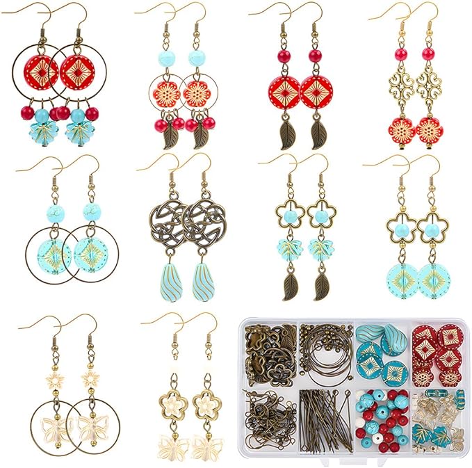SUNNYCLUE 10 Pairs Baroque Earrings for Women Vintage Earrings for Women Trendy 2025 Acrylic Antique Bronze Tibetan Style Retro Turquoise Gemstone Bohemian Boho Jewelry Set Christmas Wedding Gift DIY
