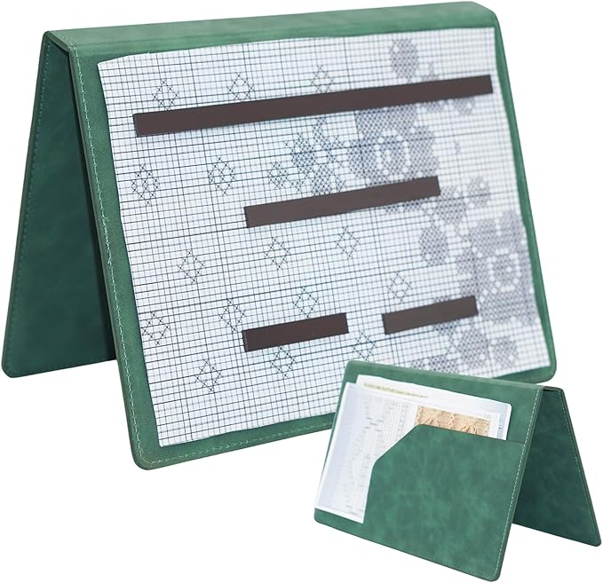 Cowenhey Knitting Pattern Holder with Pocket, Knitting Chart Holder with 4 Replacement Magnets, Holder Foldable Knitting Chart Keeper for Fixed Crochet Pattern on Knitting Pattern (Green)