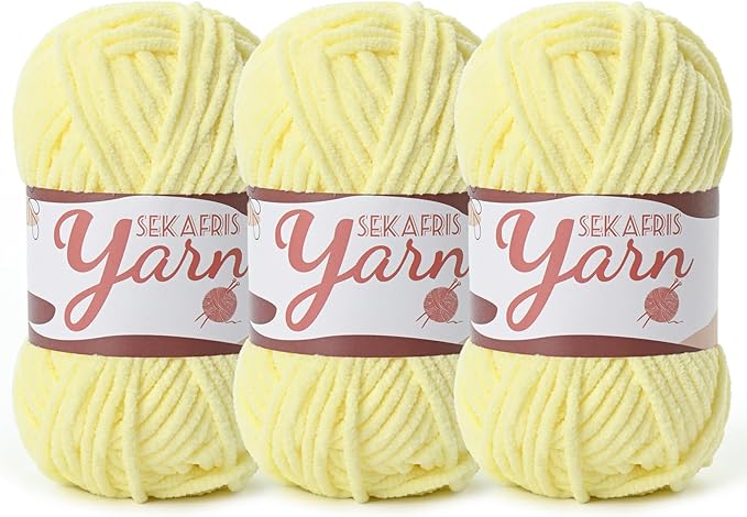 3 Pack Fluffy Velvet Yarn for Crocheting，Baby Blanket Yarn for Crocheting Soft，150g(196.8yds) Amigurumi Plush Chenille Crochet Yarns，Puzzle Yarns for Crochet Weaving Craft（3 Lemon Yellow）