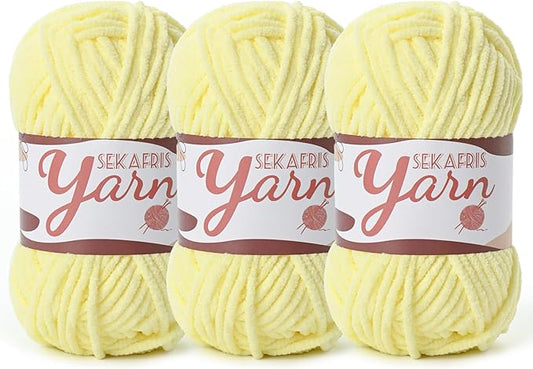 3 Pack Fluffy Velvet Yarn for Crocheting，Baby Blanket Yarn for Crocheting Soft，150g(196.8yds) Amigurumi Plush Chenille Crochet Yarns，Puzzle Yarns for Crochet Weaving Craft（3 Lemon Yellow）