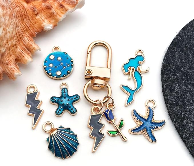 WOCRAFT 40pcs 20 pairs Assorted Enamel Bracelet Charms for Jewelry Making DIY Necklace Bracelet Earrings Keychain Crafting Charms Kit Crafts (Blue-SN995)