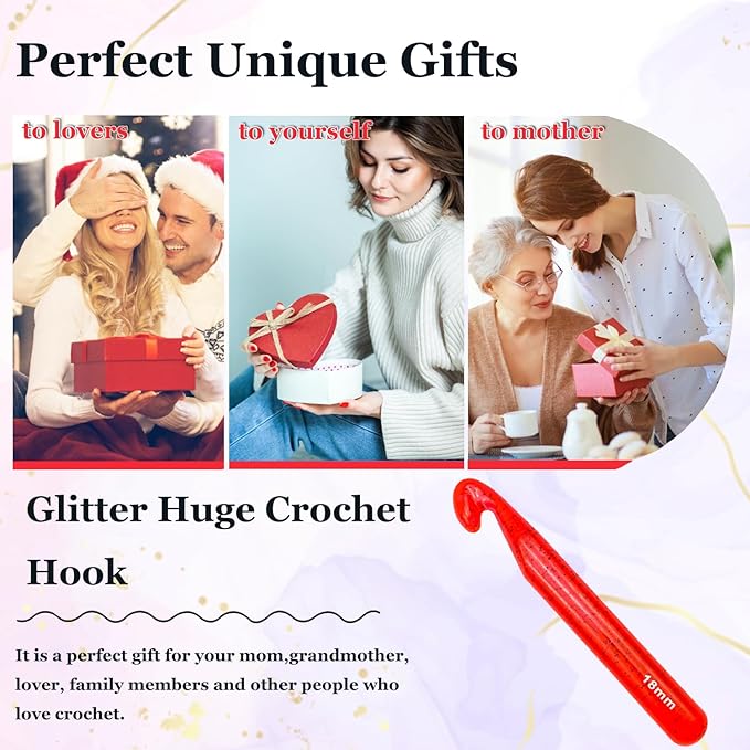 Hobekoee 18mm Large Crochet Hook for Chunky Yarn,Ergonomic Crochet Needles for Arthritic Hands,Plastic Crystal Smooth Crochet Hooks for Handmade DIY Crocheting