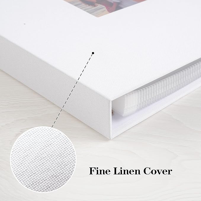 Mublalbum 8.5x11 Inch DIY Scrapbook Photo Album with 40 Plastic Sleeves 80 Pages Top-Loading Protectors, Linen Cover 3-Ring Binder for Baby Wedding Travel and DIY Projects (White)