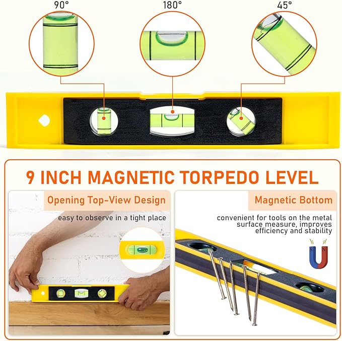 Picture Hanging Kit, 224pcs Hanging Hardware with Hooks, Wire, Nails, D Rings, Photo Sawtooth Hangers, Ring Hooks, Wall Art Frame Hanging Kit with Yellow Magnetic Level and Small Claw Hammer