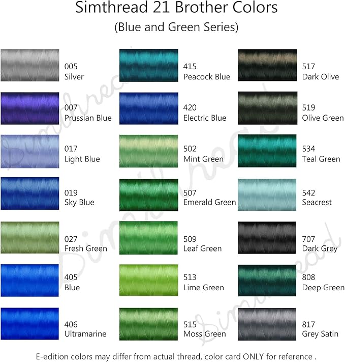 Simthread Embroidery Machine Thread Kit 800Y 21 Spools Blue and Green Colors for Professional Embroidery Design