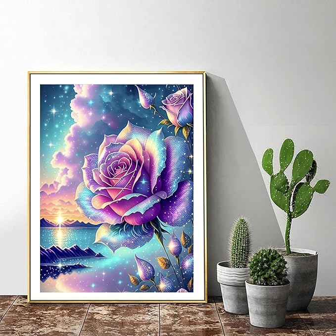ijbnhd Diamond Art Kits for Adults - 5D Rose Diamond Painting Kits for Adults, DIY Full Drill Diamond Painting Kits, Sunset Gem Arts and Crafts for Home Wall Decor 12X16in