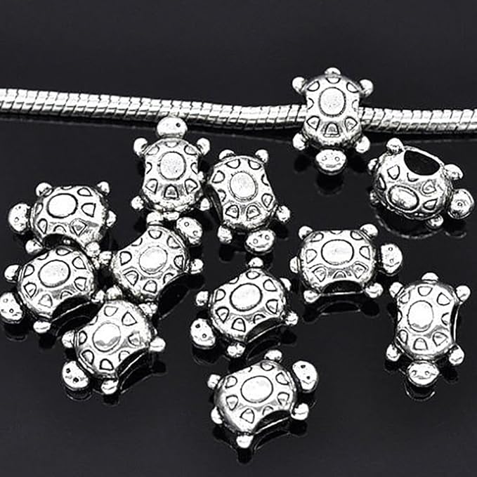 RUBYCA 30pcs Tibetan Silver Tone Spacer Beads Fit European Charms Bracelet Turtle Sun Shell