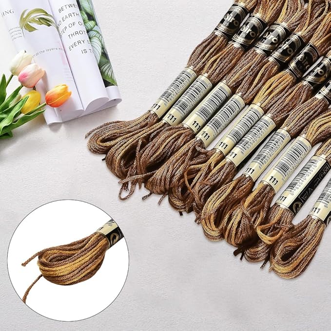 10 Skeins 6 Strands Brown Embroidery Floss Variegated Cross Stitch Thread Polyester Gradient Friendship Bracelet String Yarn Threads Bulk for Hand Sewing Jewelry Craft Crochet Cloth Bracelet