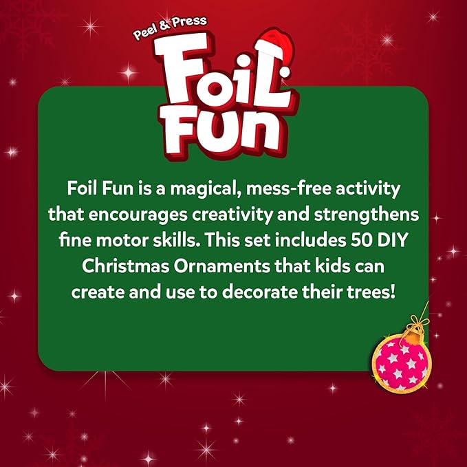 skillmatics foil fun - christmas ornaments, mess free art for kids, festive holiday craft kits, diy decor creative activity, gifts for girls & boys ages 4, 5, 6, 7, 8, 9, and up