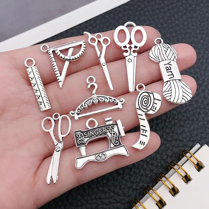 WOCRAFT 60pcs Antique Silver Sewings Bracelet Charms for Jewelry Making Sets DIY Necklace Bracelet Keychain Crafting Charms Kit Craft Supplies (SN911)