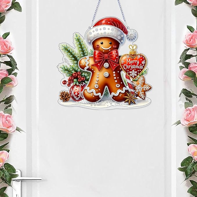 VODAPYC Christmas Diamond Art Hanging Kit for Adults, DIY Double Sided Special Shaped Diamonds Art Window Pendant Ornament for Home Decor(Gingerbread Man)