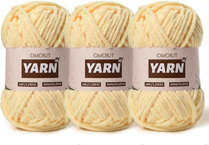 3 Packs Plush Chenille Chunky Crochet Amigurumi Yarn - Baby Yarn for Crocheting Soft - Fluffy Velvet Knitting for Blankets Crafts - 150g / 196.8yds (3 Yellowish)
