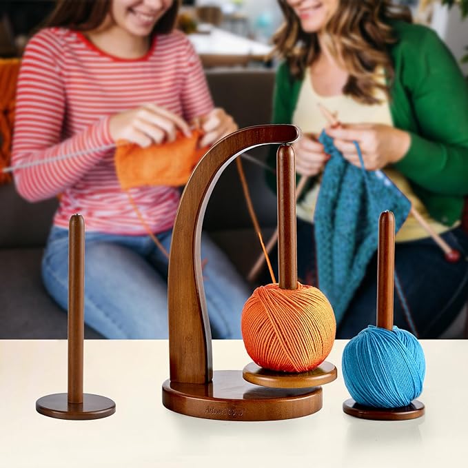 FLYKEY Model Magnetic Pendulum Wooden Yarn Holder for Crocheting,Yarn Storage Organizer with Yarn Spinner for Balls,Delightful Surprise Gift for Knitting Lovers by ARTOWELL