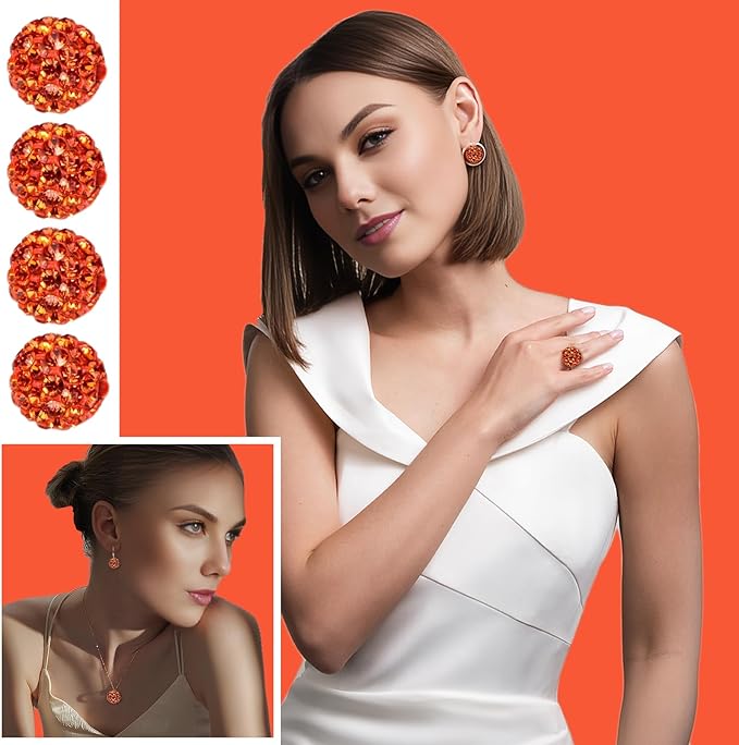 10mm Grade A Orange Rhinestone Beads for Baseball Necklace - Round Disco Ball Beads for Earring Jewelry Making, Necklace Bracelet, DIY Craft Supplies (200 pcs)