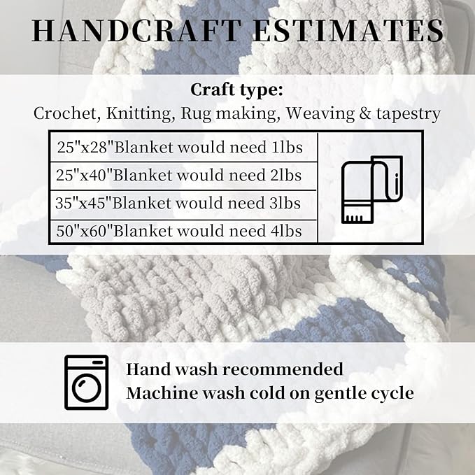 SUNTQ 8 Pack Assorted Yarn - Bulky Chenille Fluffy for Crocheting, Knitting & Arm Knitting - 4 Navy Blue, 4 White (32 yds, 8.8 oz Each)