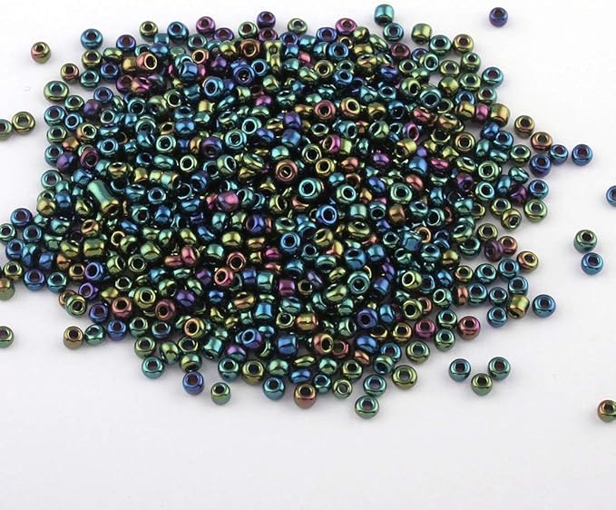 Perlin Glass Seed Beads 2mm 11/0 Round Mini Small Pony Beads 6500pcs for Jewelry Making Earrings Bracelets Pendants Waist DIY Handmade Metallic Color Kit (Blue Green)