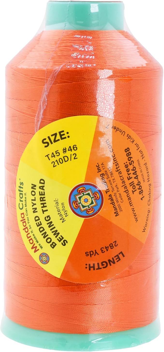 Mandala Crafts Size 46 210D T45 Bonded Nylon Thread - Orange 2843 YDs Tex 45 Heavy Duty Sewing Threads for Leather, Jeans, Weaving, Outdoor Marine Upholstery