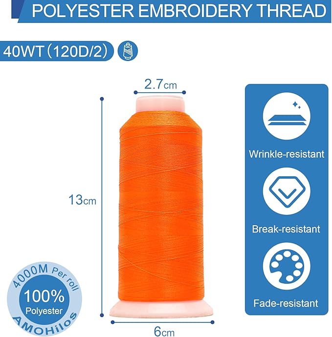 High Tenacity Polyester Embroidery Machine Thread 40WT(120D/2) 4000M Per Spool for Commercial and Domestic Embroidery Machine (Fluorescent Orange-1946)