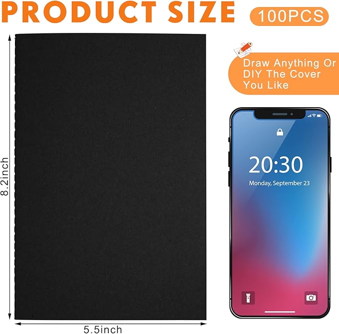 mimorou 100 pcs journals notebooks bulk - kraft softcover a5 small notebooks 5.5 inch x 8.3 inch notepads with 60 page 30 sheet for writing sketch travel office supplies(black,lined)