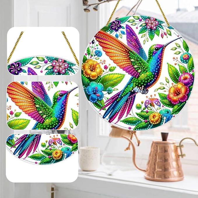 POETRYDRAW DIY Hanging Diamond Art Pendant Kit Bird, Special Crystal Diamonds Painting Ornament for Adults, 5D Diamond Art Suncatchers Double Sided Board Gem Painting Box Kit
