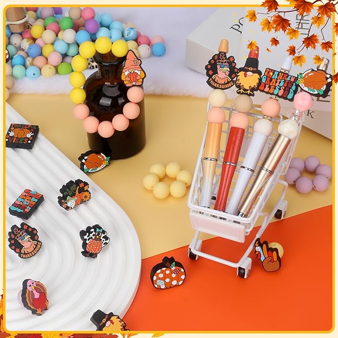 12pcs Thanksgiving Day Silicone Focal Beads for Pens Making Beads for Keychain Shape for Bracelet Necklace Crafts （Thanksgiving Day）